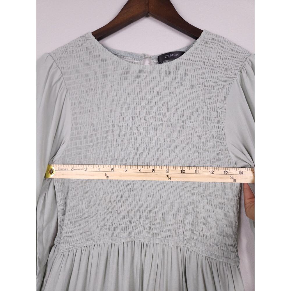 ZESICA Size L Smocked Long Sleeve Ruffle Hem Dress Light Sage Green - Picture 8 of 15